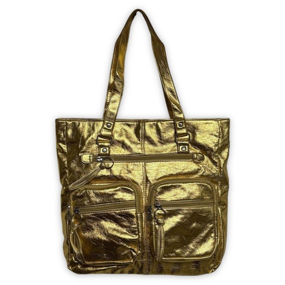 Handbags - Y2K Gold Metallic Large Tote Cargo Bag